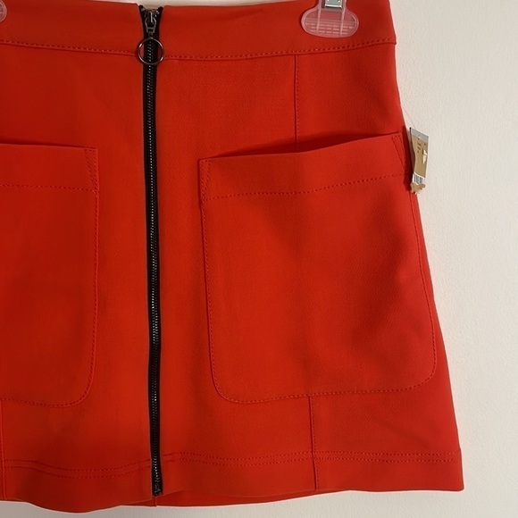 NEW Rachel Mini Skirt 0 Apron Pockets Coral Orange Red Retro Mod Zip Front - Picture 3 of 13